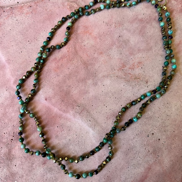 Handmade hand knotted long double layer African turquoise gemstone necklace - Picture 4 of 9